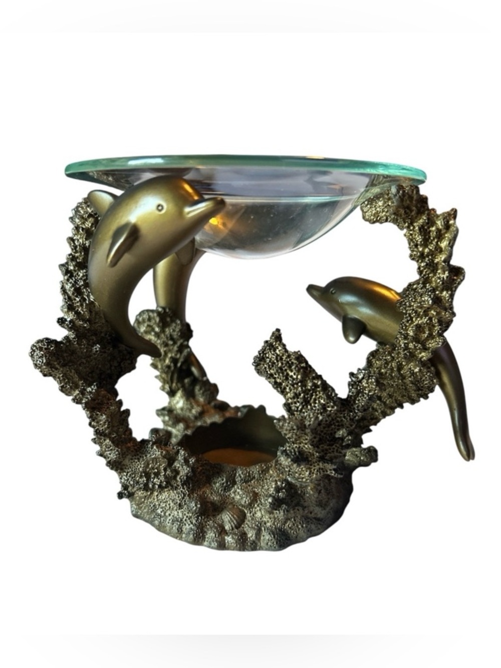 PartyLite Bronze 3 Dolphin Oil Wax Melt Scent Aroma Candle Holder (RETIRED)